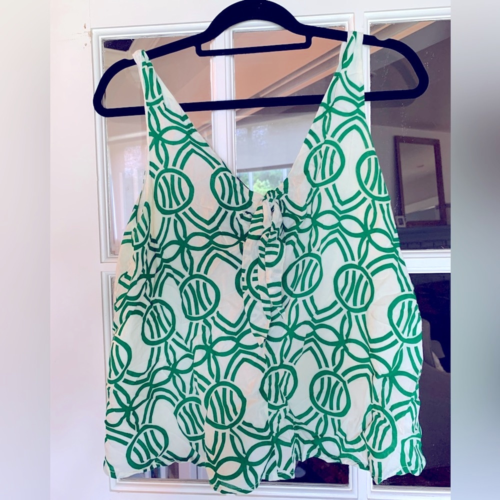 Anthropologie Maeve Green and White Patterned Tank Top